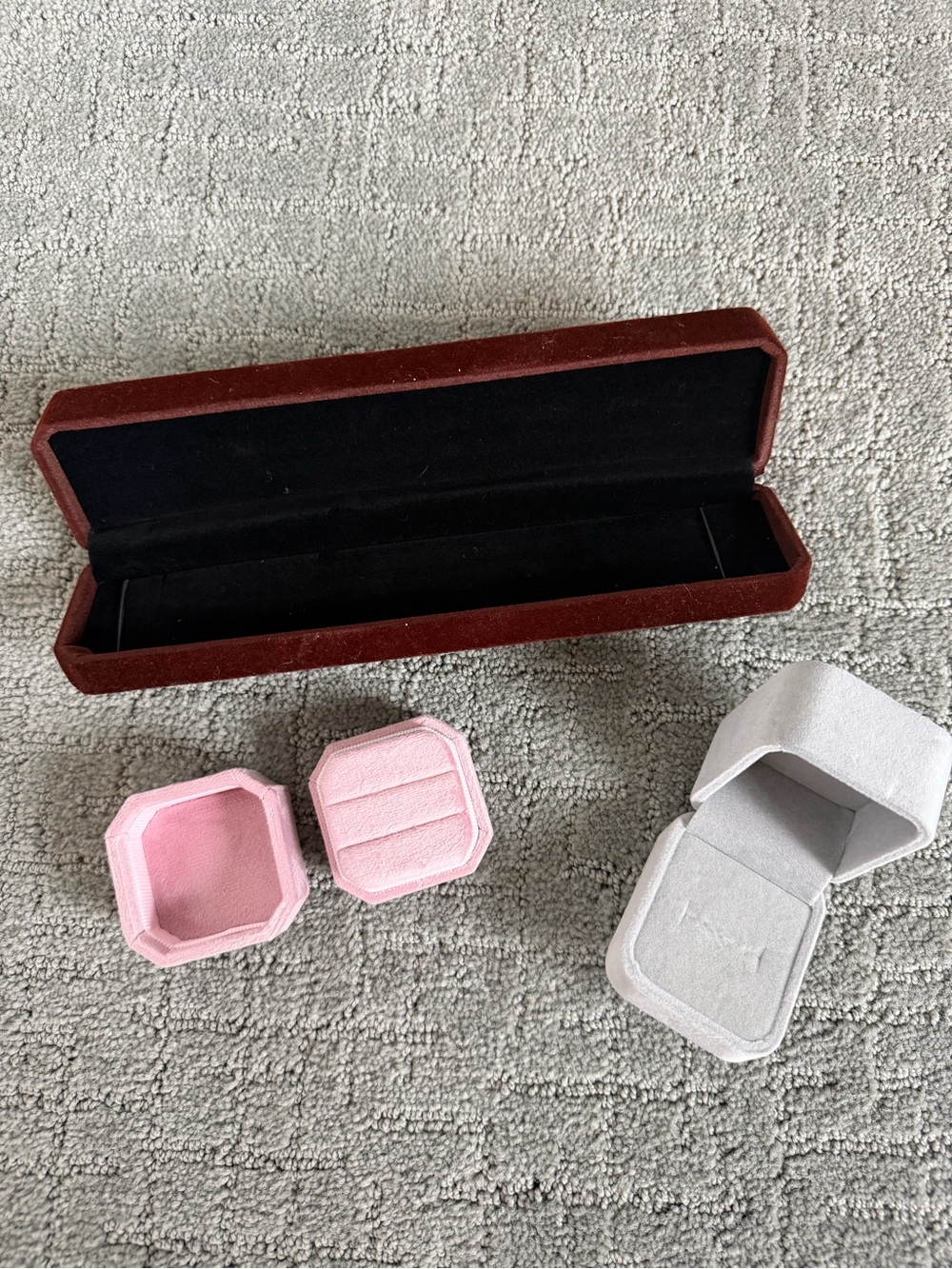 Velvet Jewelry Box Set- Pink, Gray, Brown
